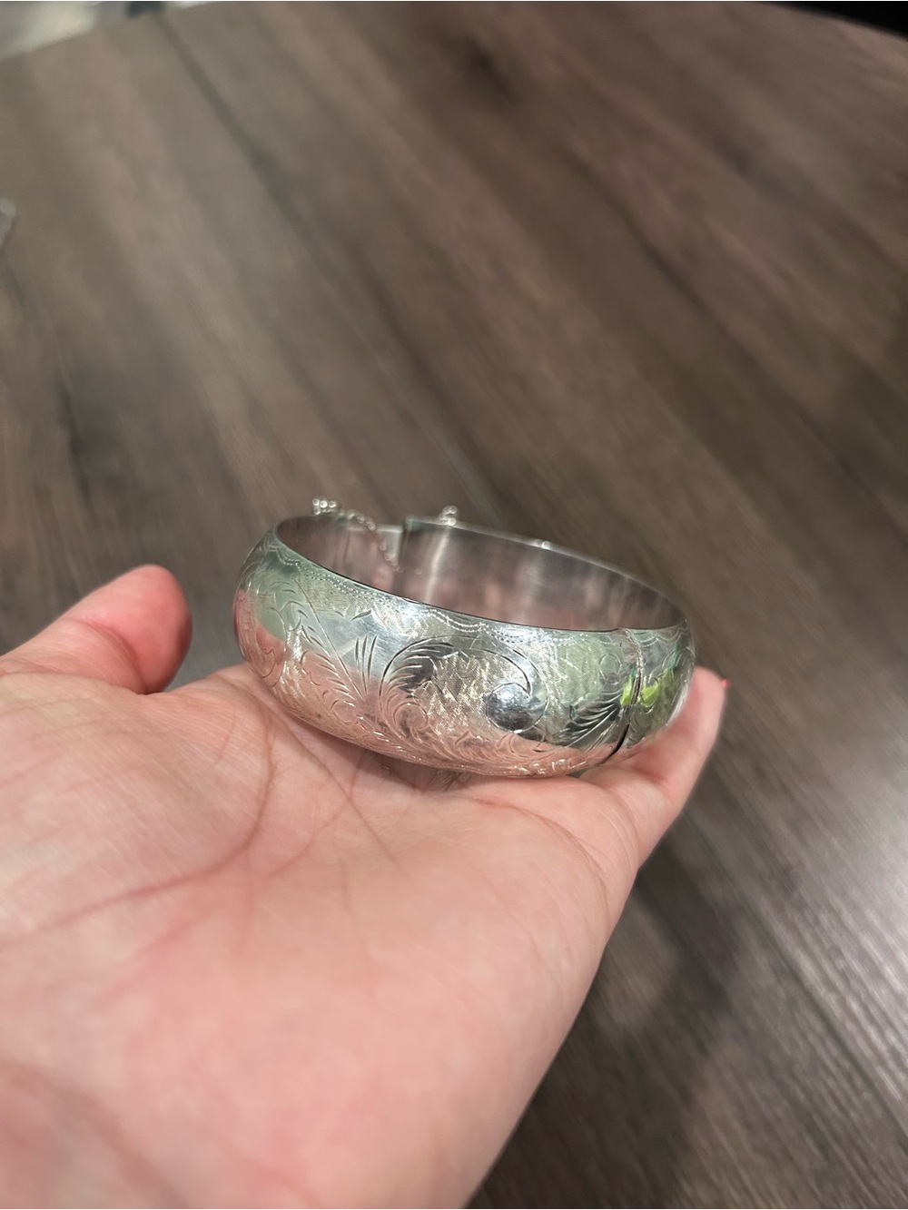 925 engraved floral bangle bracelet